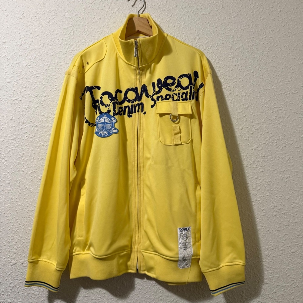 Vintage Rocawear Track Jacket M Full‎ Zip Graphic Print Yellow Casual Mens rare
